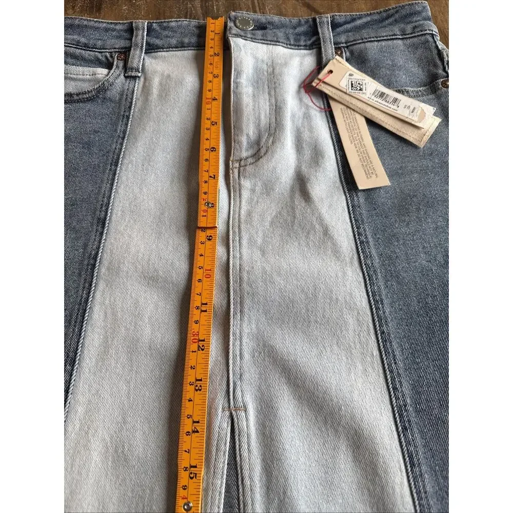 Alice + Olivia Rye Two-Tone Denim Maxi Skirt in Brooklyn Blue SZ 27